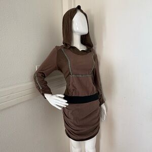 Luluvia Anthropologie Cotton stretch Hoodie Dress long sleeve zipper skirt